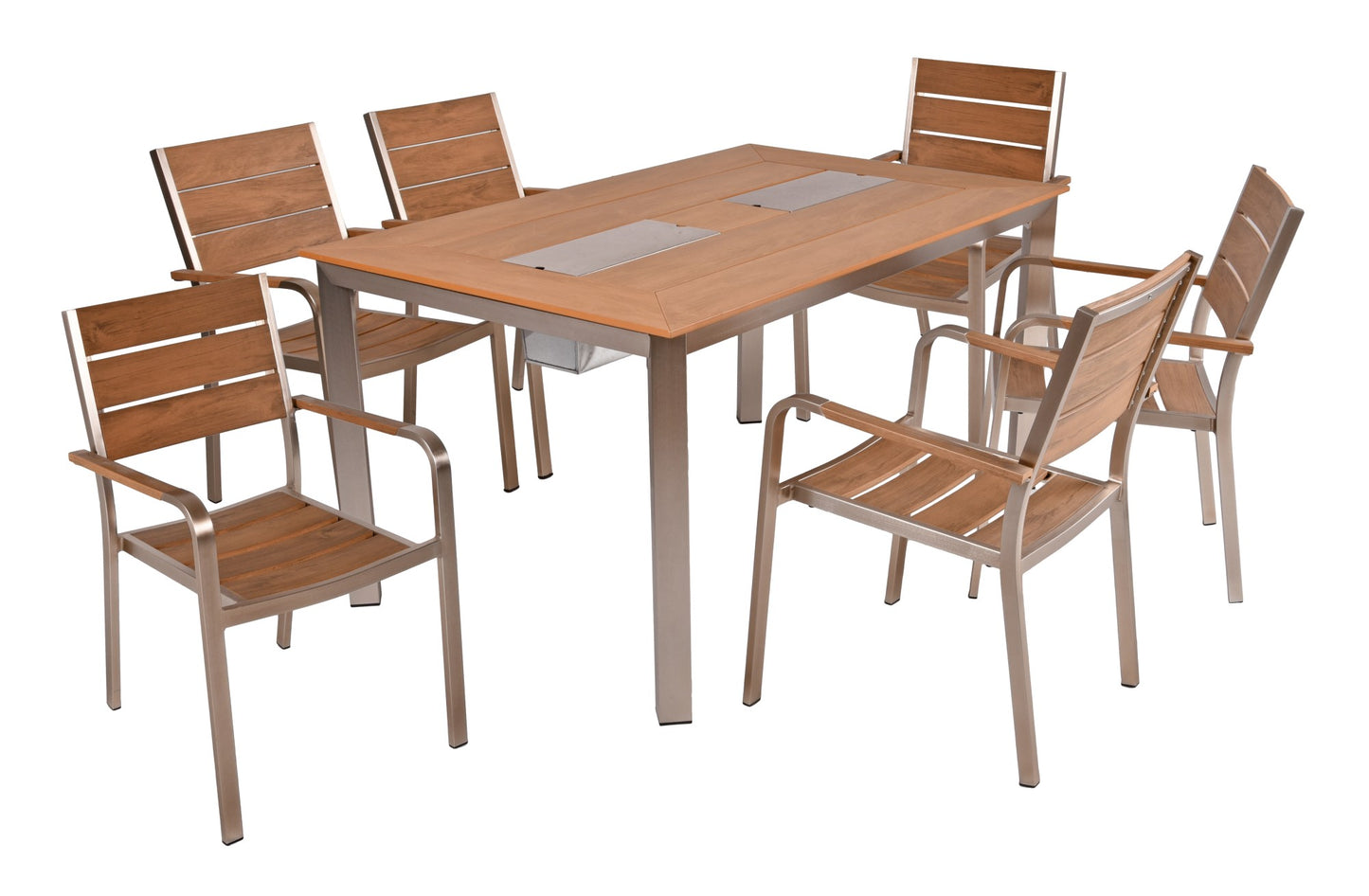 7tlg. Alu Tischgruppe FLORENCE Garten Sitzgruppe Outdoor Beige Metall Kunststoff