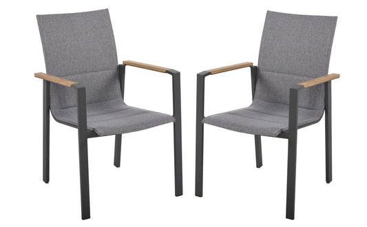2er Set Alu Stapelstuhl DAVINA grau Holz Stuhl Stuhlgruppe Garten Möbel Outdoor