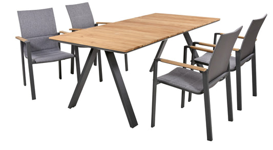 5-tlg. Teak Alu Tischgruppe DAVINA Set Garten Sitzgruppe Outdoor Grau Holz Möbel