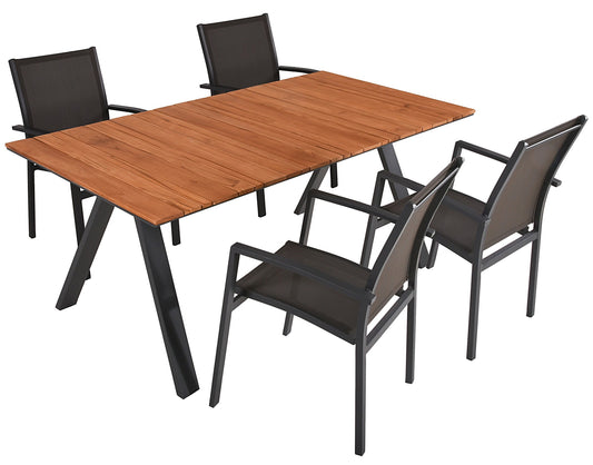 Tischgruppe DAVINA Set 05 5-tlg Garten Sitzgruppe Outdoor Grau Holz Metall Möbel