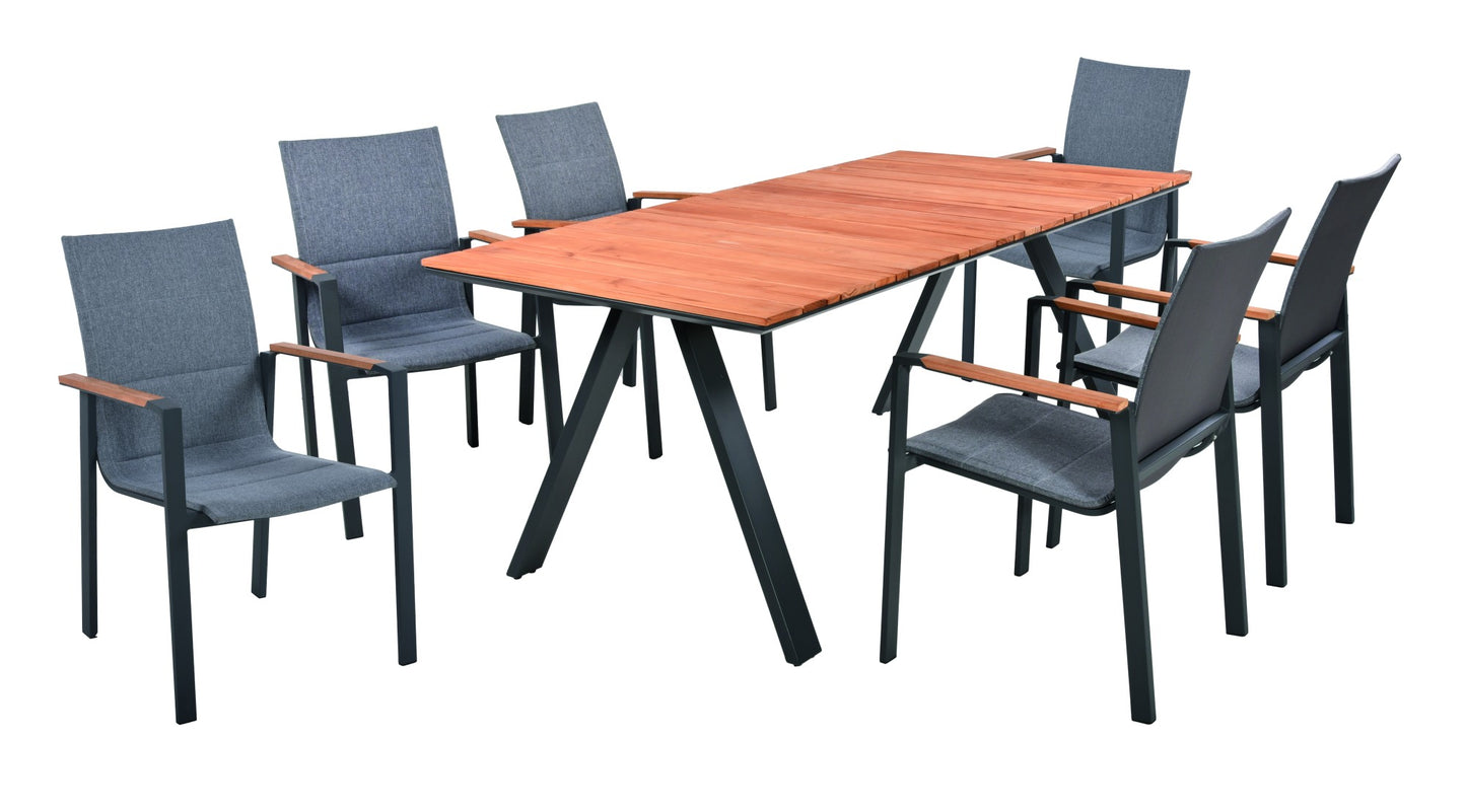 7-tlg. Aluminium Tischgruppe DAVINA Set Garten Sitzgruppe Holz Garnitur Möbel