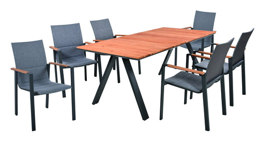 7-tlg. Aluminium Tischgruppe DAVINA Set Garten Sitzgruppe Holz Garnitur Möbel
