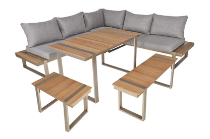 Lounge-Eckgruppe AUREA 6-tlg Garten Sitzgruppe Outdoor Beige Holz Metall Möbel