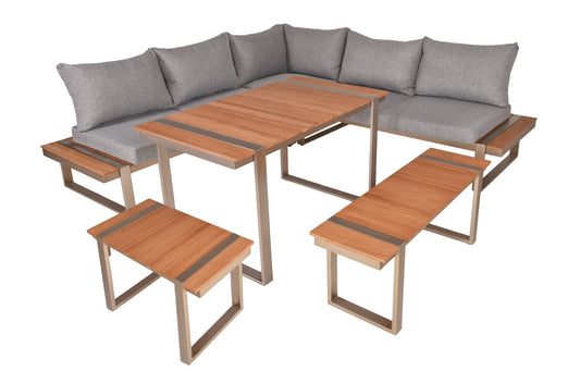Lounge-Eckgruppe AUREA 6-tlg Garten Sitzgruppe Outdoor Beige Holz Metall Möbel