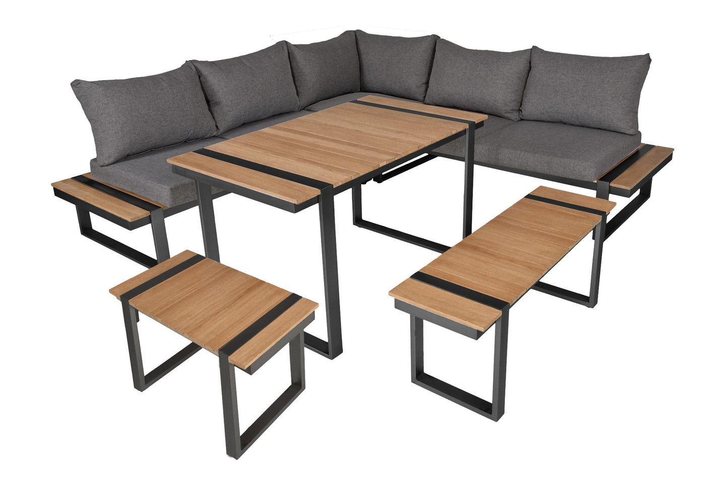 Lounge-Eckgruppe BELMIRA 6-tlg Garten Sitzgruppe Outdoor Braun Holz Metall Möbel