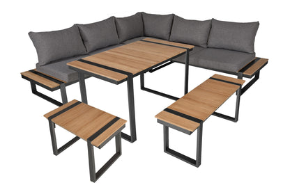 Lounge-Eckgruppe BELMIRA 6-tlg Garten Sitzgruppe Outdoor Braun Holz Metall Möbel
