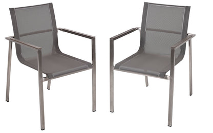 Stapelstuhl SIENNA 2er Set Metall Stuhl Sessel Armlehnen grau Gartenstuhl Gruppe