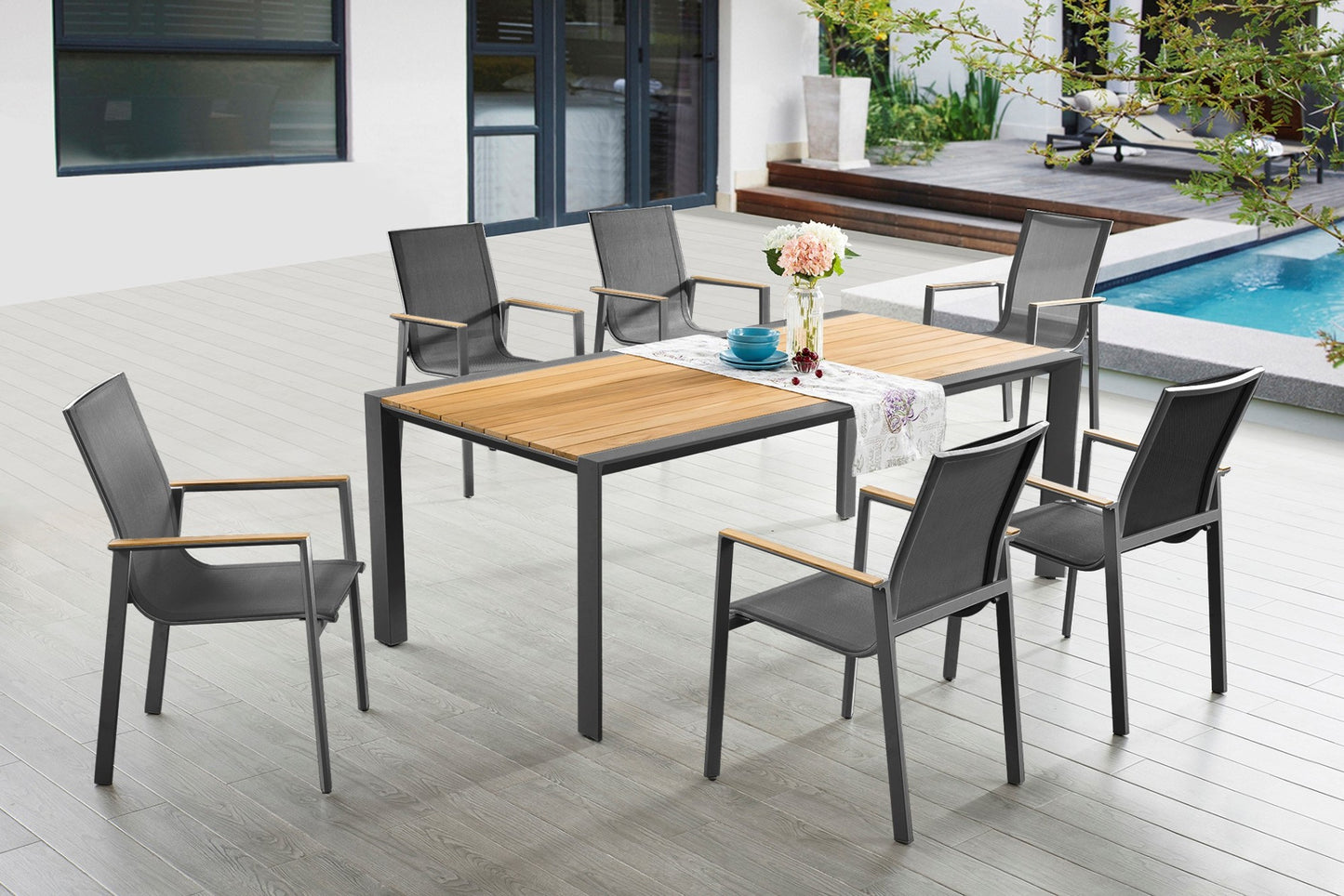 Tisch SILEA Alu Kunststoff Holz Optik Gartentisch Garten Gartenmöbel Möbel Outdoor