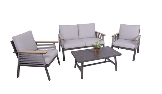 Lounge Alu Sitzgruppe Denia Gartenmöbel Garnitur Sessel Tisch Sofa Stühle grau