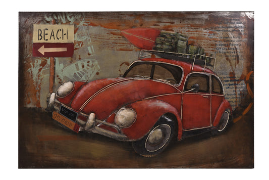3D Metallbild Auto mit Gepäck Metall Wandbild Retro Vintage Bild Bar Wohnzimmer