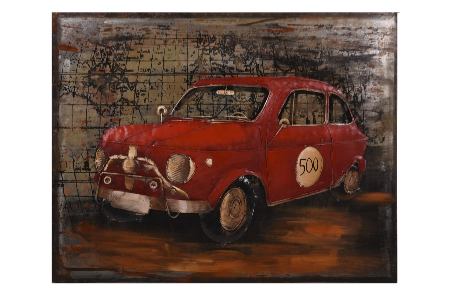 3D Metallbild rotes Auto Metall Wandbild Retro Vintage Bild Bar Küche Wohnzimmer