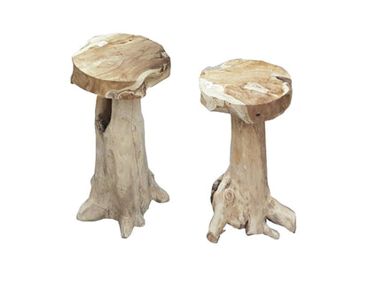 Barhocker SURGA 2er Set Hocker Tresen Stuhl Hochstuhl Bar Hocker Teak Wurzel