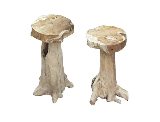 Barhocker SURGA 2er Set Hocker Tresen Stuhl Hochstuhl Bar Hocker Teak Wurzel