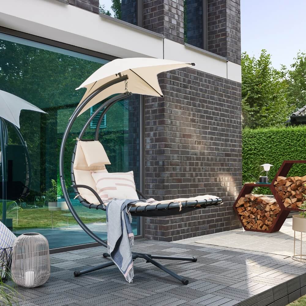 Schwebeliege m. Sonnendach Ibiza Sonnenliege Outdoor Liege Garten Terrasse Möbel