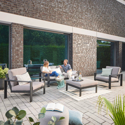 Sitzgruppe Elvo Gartensofa + 2 Sessel + Hocker Garten Möbel Lounge Set grau