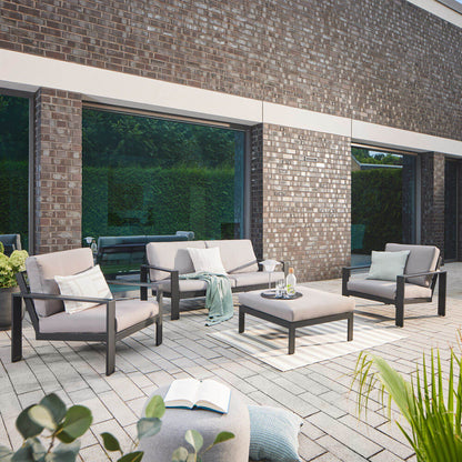 Sitzgruppe Elvo Gartensofa + 2 Sessel + Hocker Garten Möbel Lounge Set grau