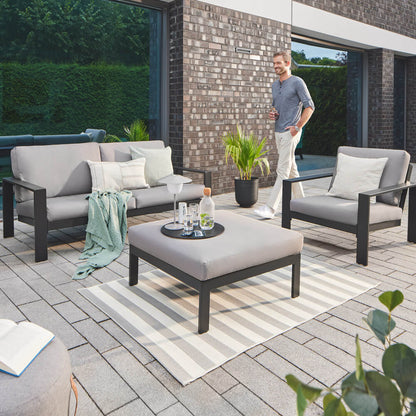 Sitzgruppe Elvo Gartensofa + Sessel + Hocker Garten Möbel Lounge Set grau