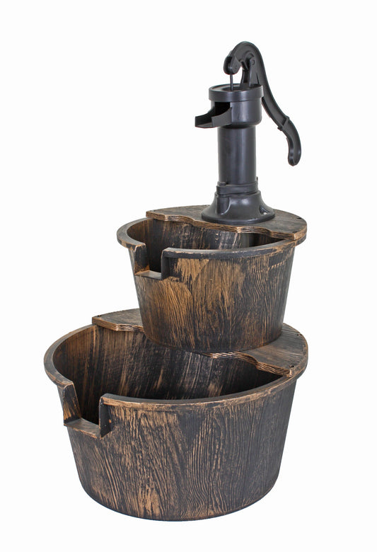 74cm Brunnen Holz Optik Wasserspiel Springbrunnen Gartenbrunnen Garten Deko