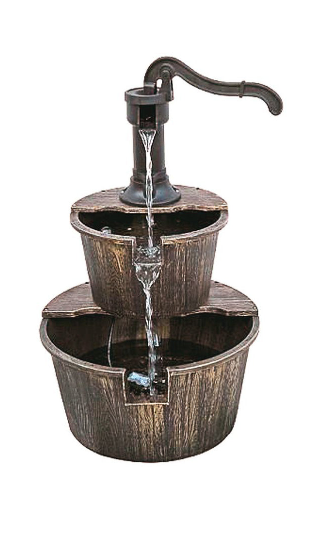 74cm Brunnen Holz Optik Wasserspiel Springbrunnen Gartenbrunnen Garten Deko
