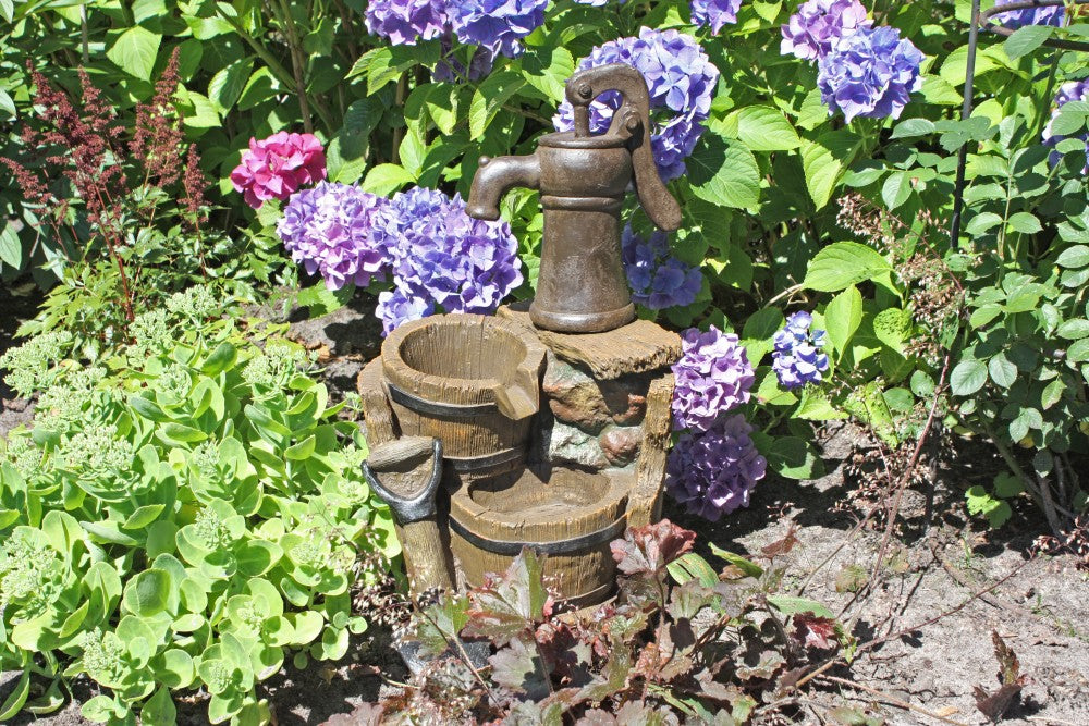 59cm Brunnen Holz Stein Optik Wasserspiel Springbrunnen Kaskaden Garten