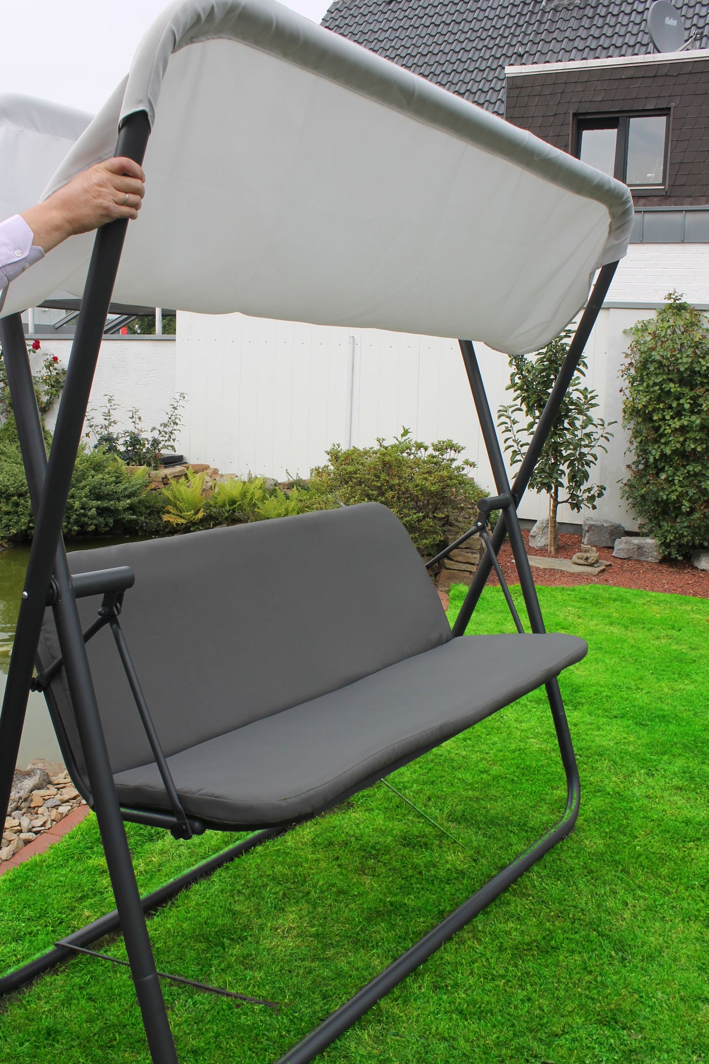 Leco Hollywoodschaukel klappbar Gartenschaukel Garten Schaukel Schaukelbank grau