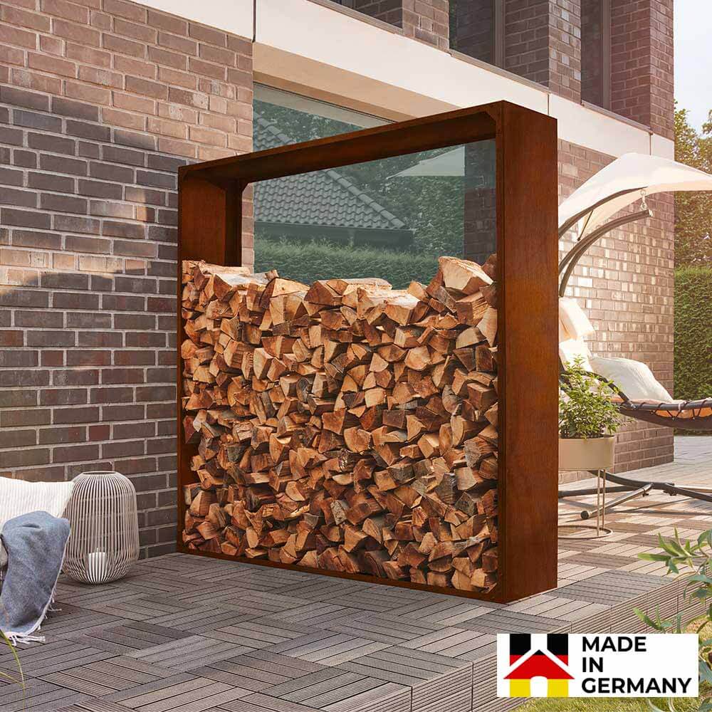 Holzlege 180x180 Edelrost Optik Kaminholzregal Feuerholz Kamin Holz Aufbewahrung