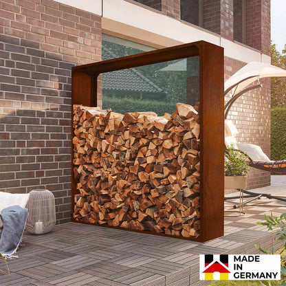 Holzlege 180x180 Edelrost Optik Kaminholzregal Feuerholz Kamin Holz Aufbewahrung