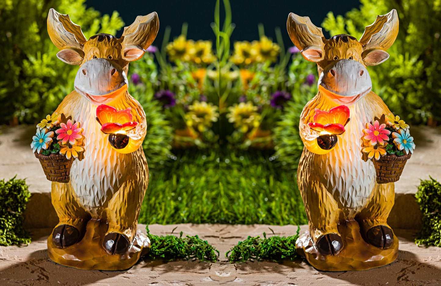 2x LED Elch Gartenfigur Paar 22cm Beleuchtung Garten Leuchte Lampe Figur Deko