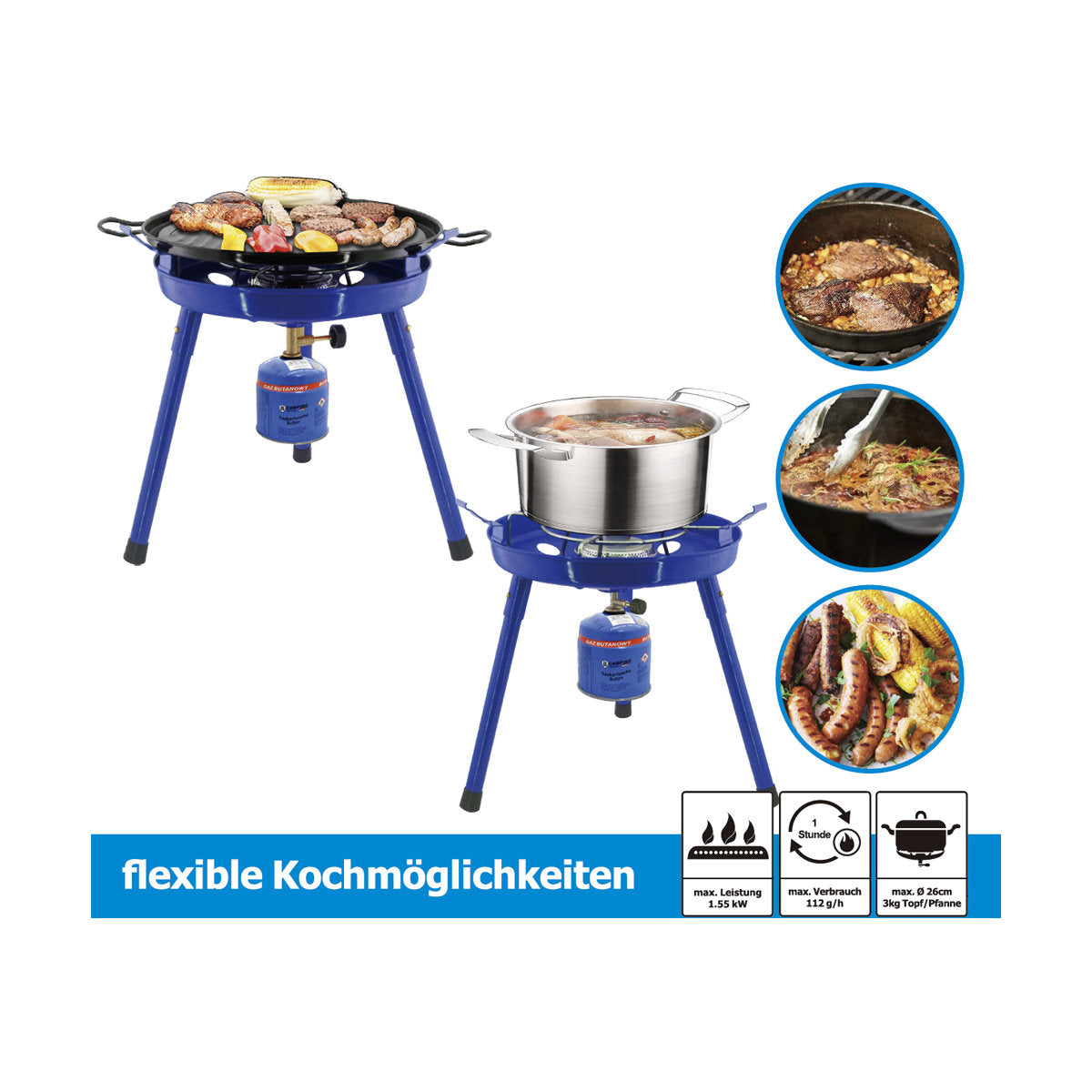 3in1 Camping Gasgrill Gaskocher Campingkocher Herd Gasherd Kochfeld Kocher Grill