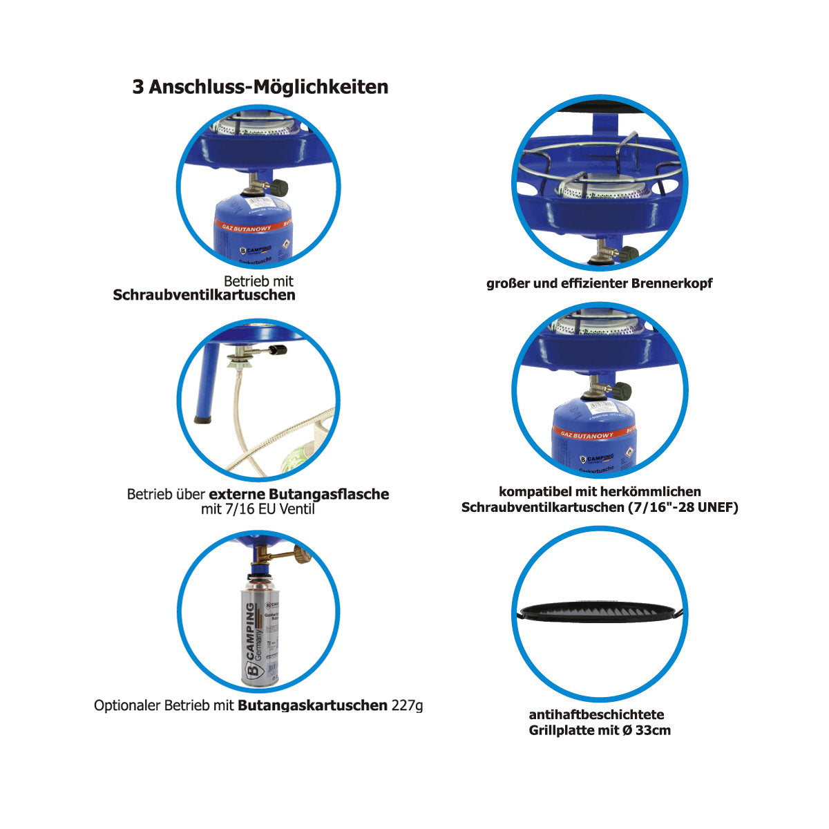 3in1 Camping Gasgrill Gaskocher Campingkocher Herd Gasherd Kochfeld Kocher Grill