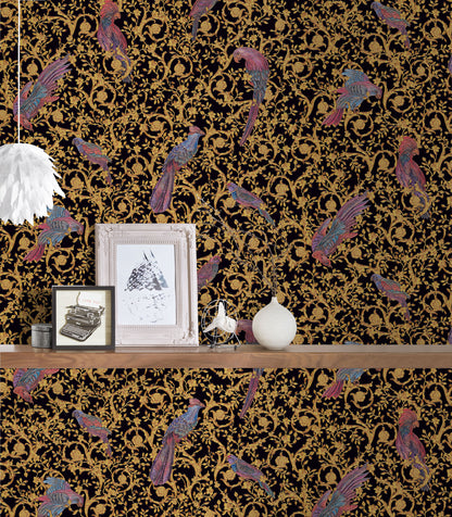Versace Home Vogeltapete Gold 370531 Luxus Vlies Designertapete Tapete Design