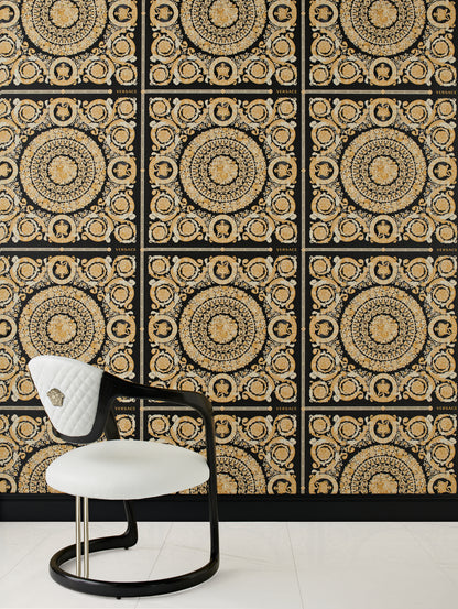 Versace Home Barock Tapete Schwarz 370553 Luxus Vlies Designertapete Design