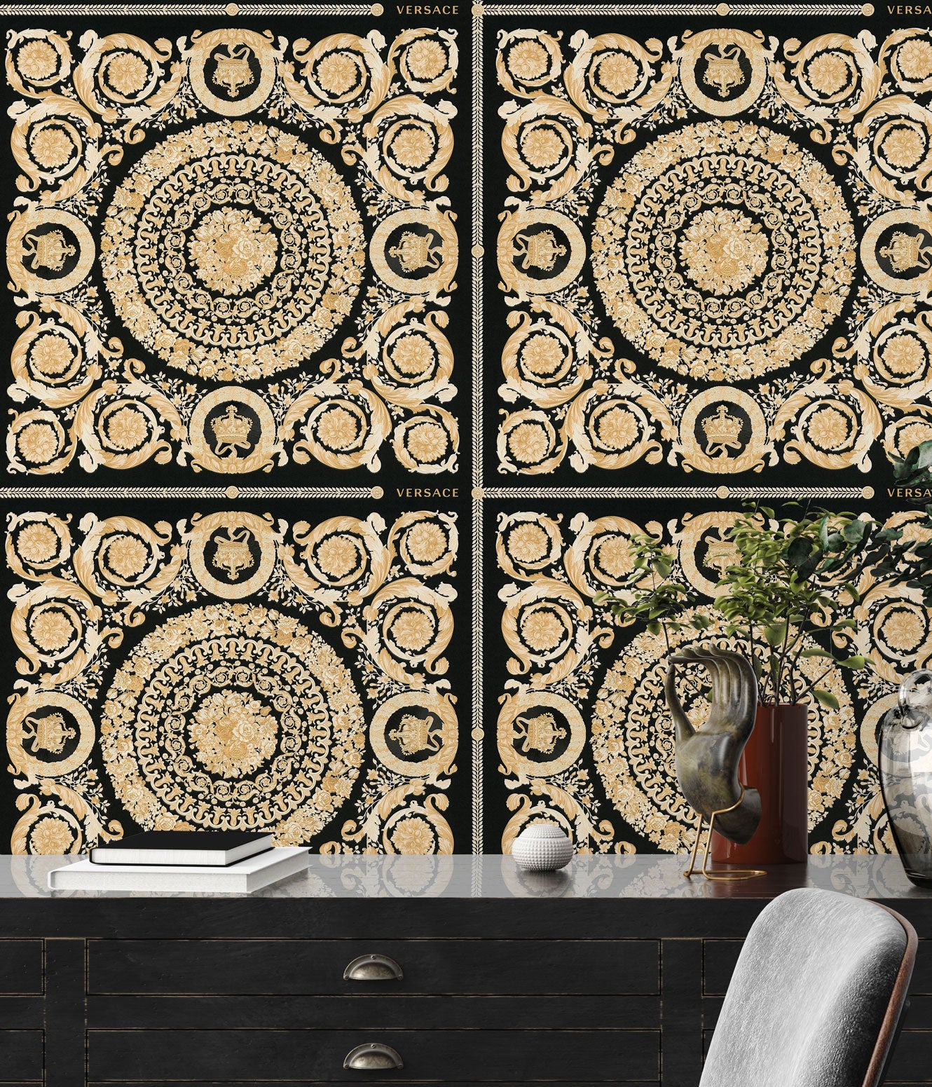 Versace Home Barock Tapete Schwarz 370553 Luxus Vlies Designertapete Design