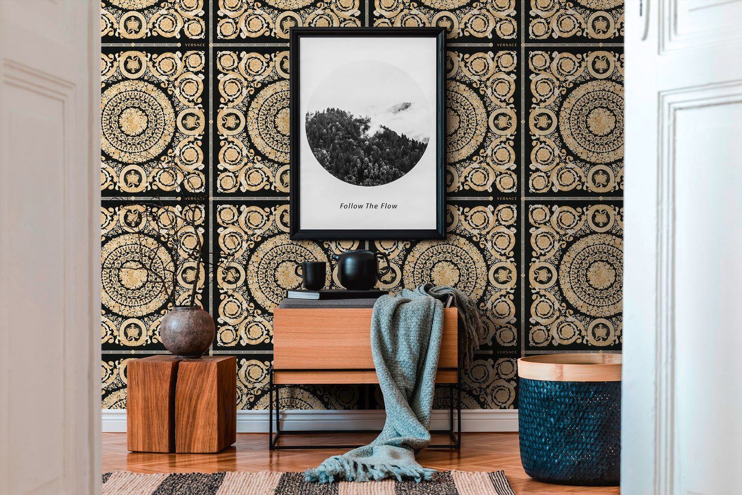 Versace Home Barock Tapete Schwarz 370553 Luxus Vlies Designertapete Design