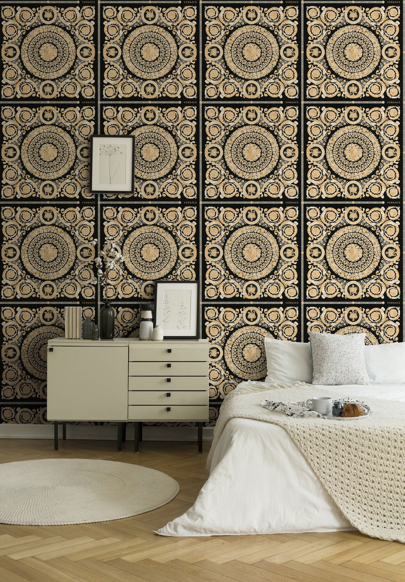 Versace Home Barock Tapete Schwarz 370553 Luxus Vlies Designertapete Design