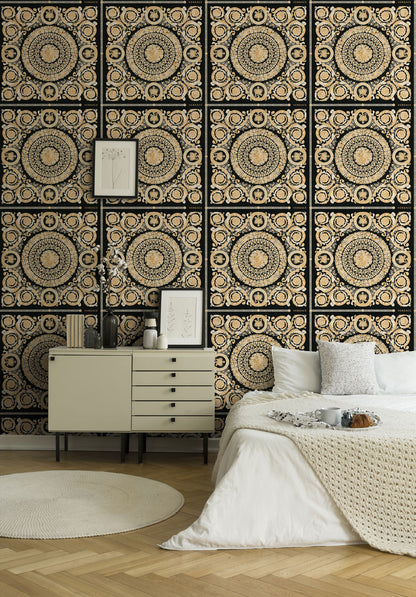 Versace Home Barock Tapete Schwarz 370553 Luxus Vlies Designertapete Design