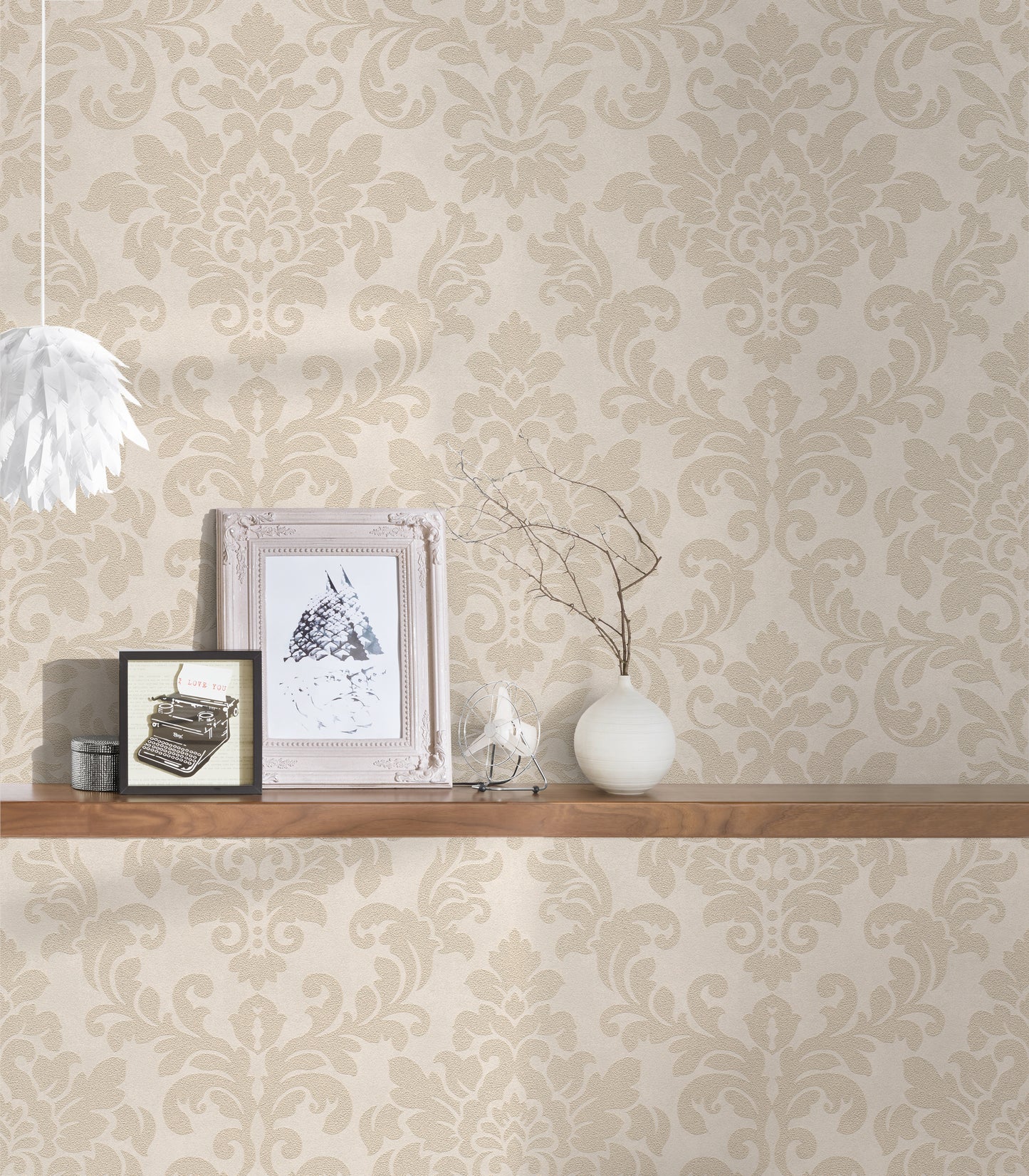 Livingwalls Barock Vintage Vinyl Tapete Trendwall Beige Glitzer Creme Wandtapete