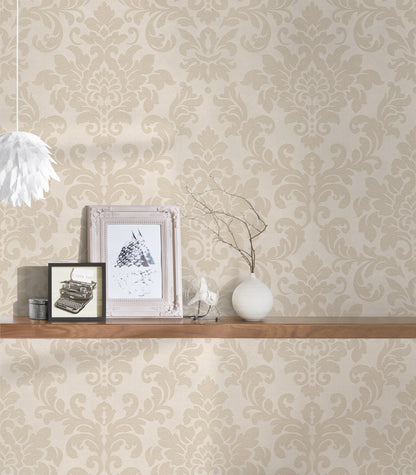 Livingwalls Barock Vintage Vinyl Tapete Trendwall Beige Glitzer Creme Wandtapete