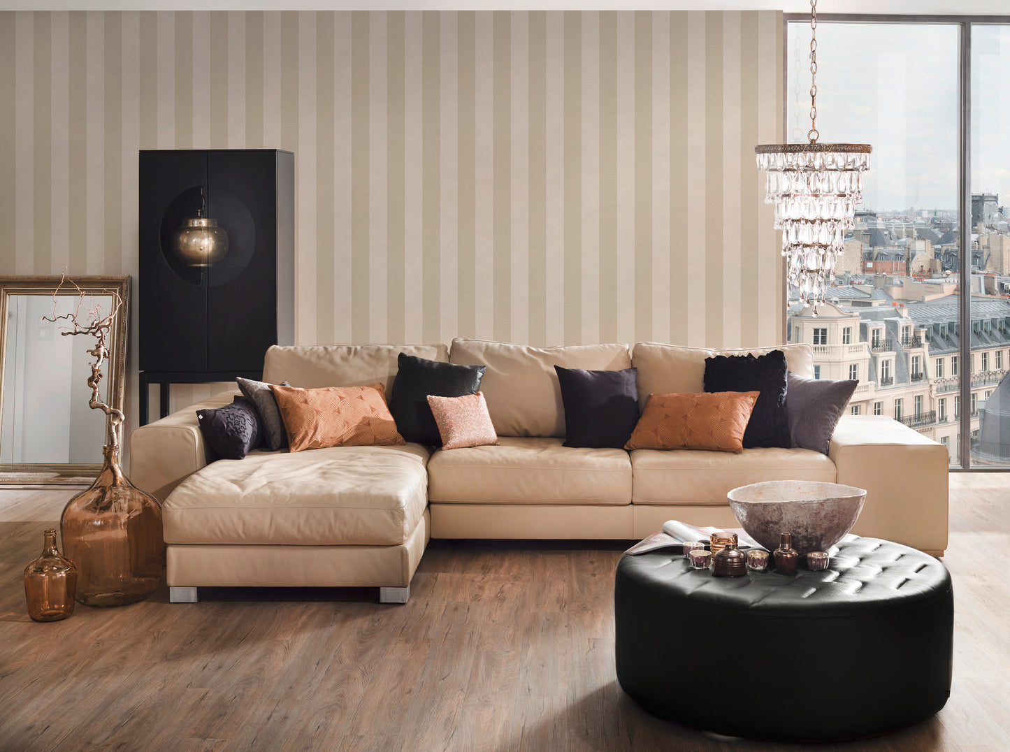 Livingwalls Streifen Vinyl Tapete Trendwall Beige Glitzer Streifentapete