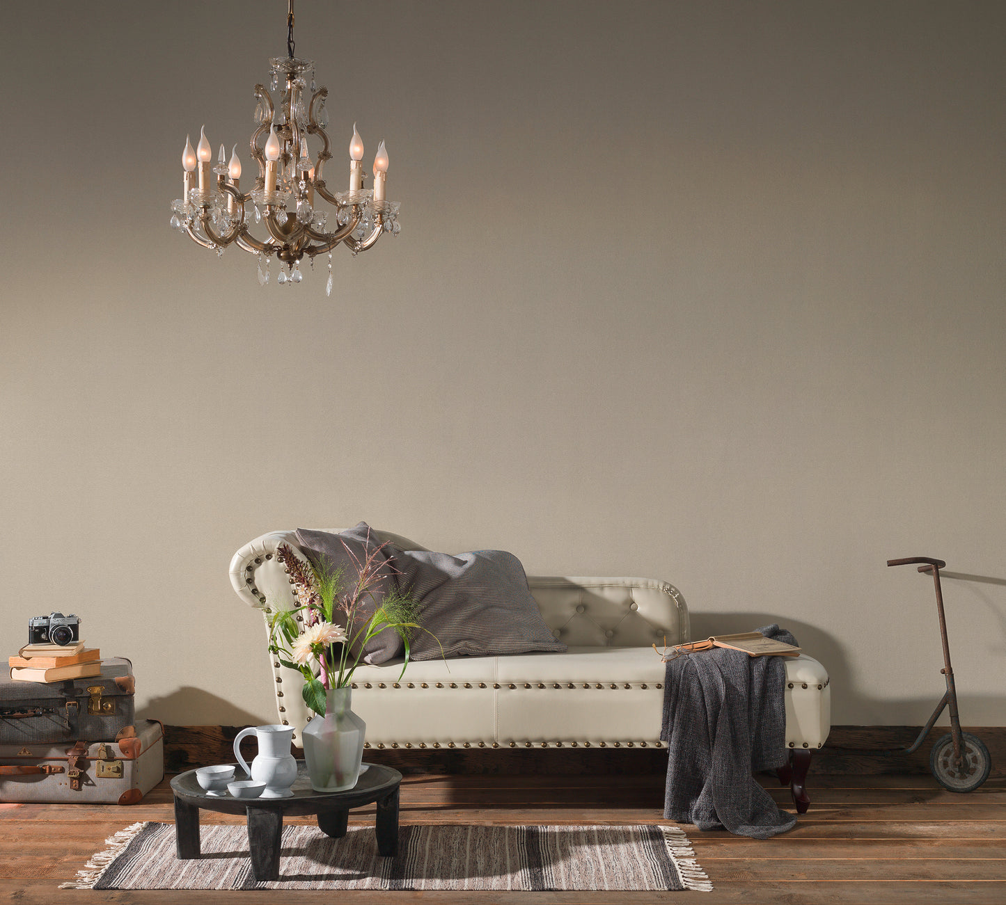 Livingwalls Uni Vinyl Tapete Trendwall Beige Glitzer Wandtapete Unitapete