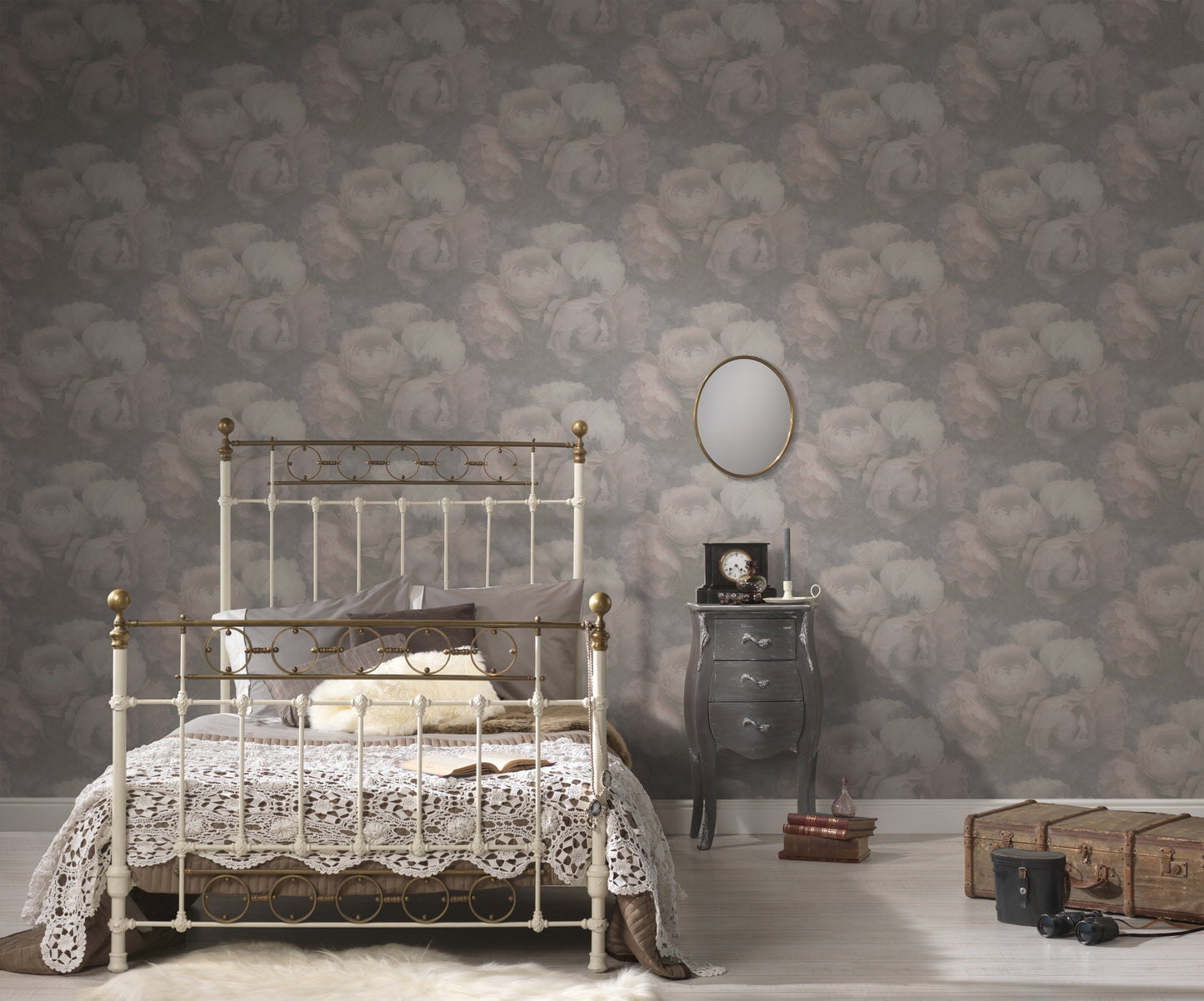 Livingwalls Blumen Vinyl Tapete New Walls Romantic Drea Rosa Grau Wandtapete