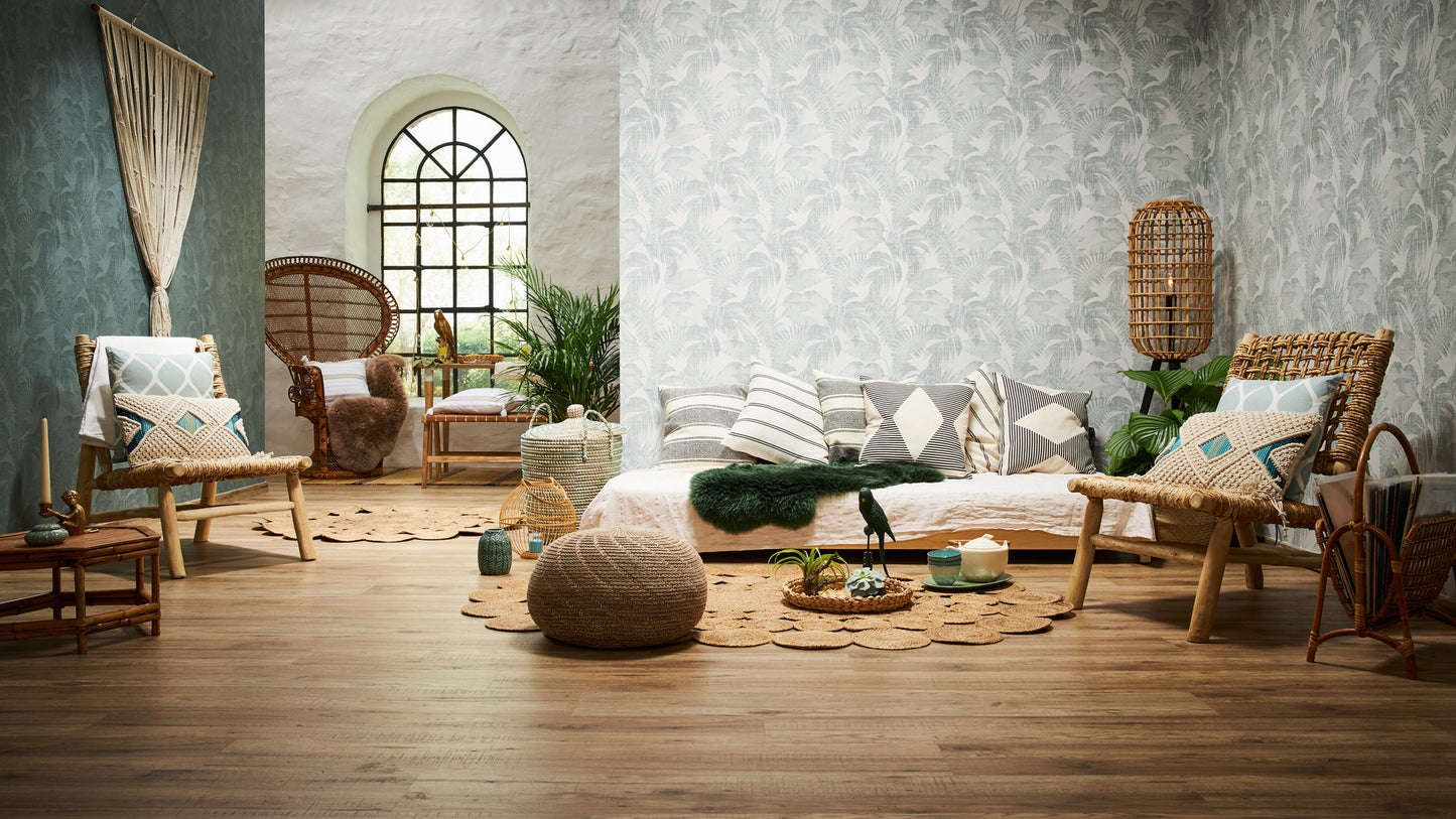 Livingwalls Dschungel Vinyl Tapete New Walls,Cosy & Rela Grün Palmen Wandtapete