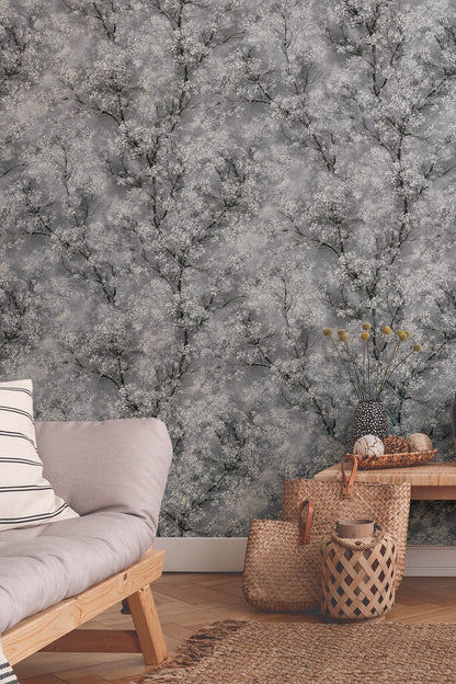 Livingwalls Wald Vinyl Tapete New Walls,Cosy & Rela Grau Wandtapete Waldtapete