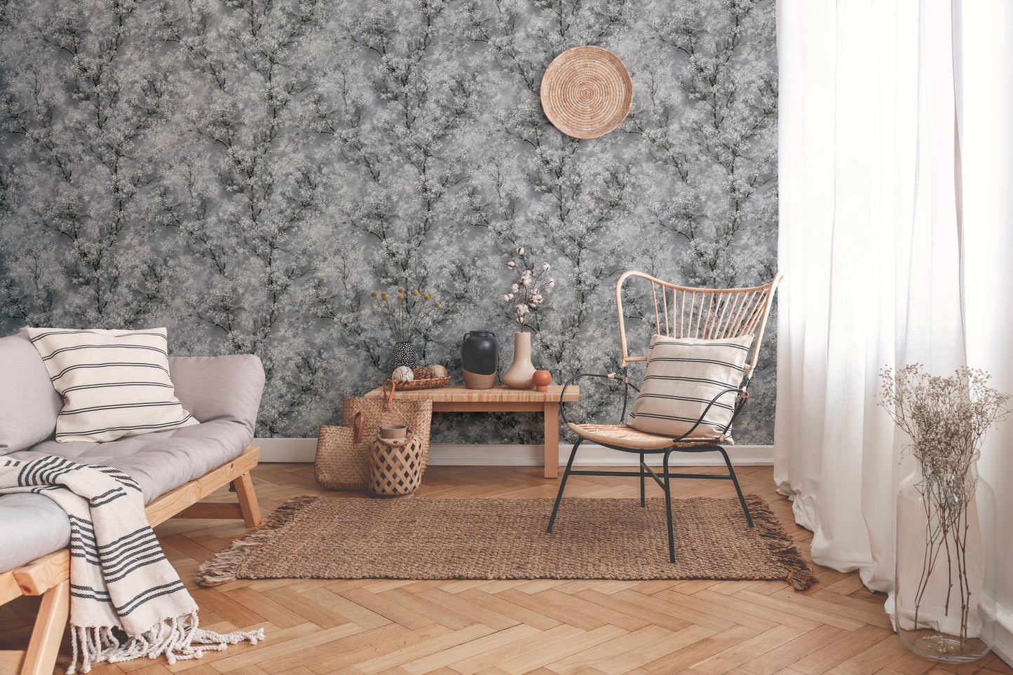 Livingwalls Wald Vinyl Tapete New Walls,Cosy & Rela Grau Wandtapete Waldtapete