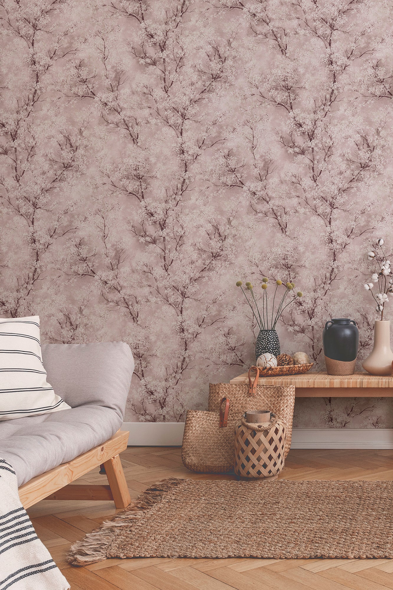 Livingwalls Wald Vinyl Tapete New Walls,Cosy & Rela Rosa Wandtapete Waldtapete