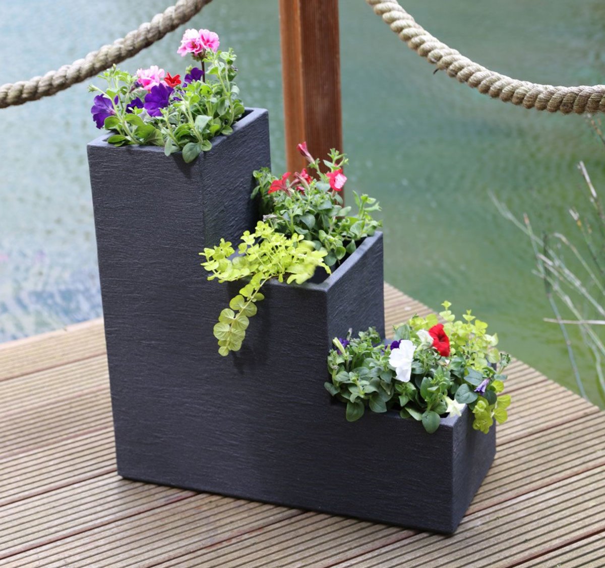 XL Kübel Pflanzkübel Treppentopf 60cm Blumentreppe Blumen Kübel Topf Beton Optik