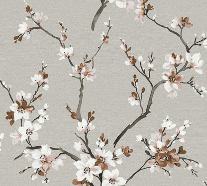 A.S. Création Blumentapete Blumen Grau 385204 Wandtapete Satin Rolle Tapete