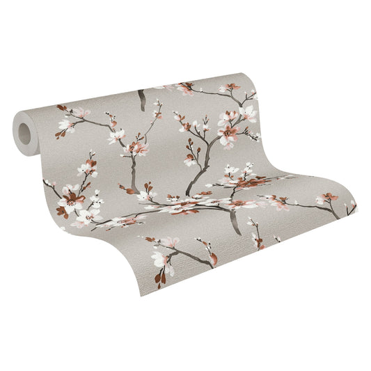 A.S. Création Blumentapete Blumen Grau 385204 Wandtapete Satin Rolle Tapete