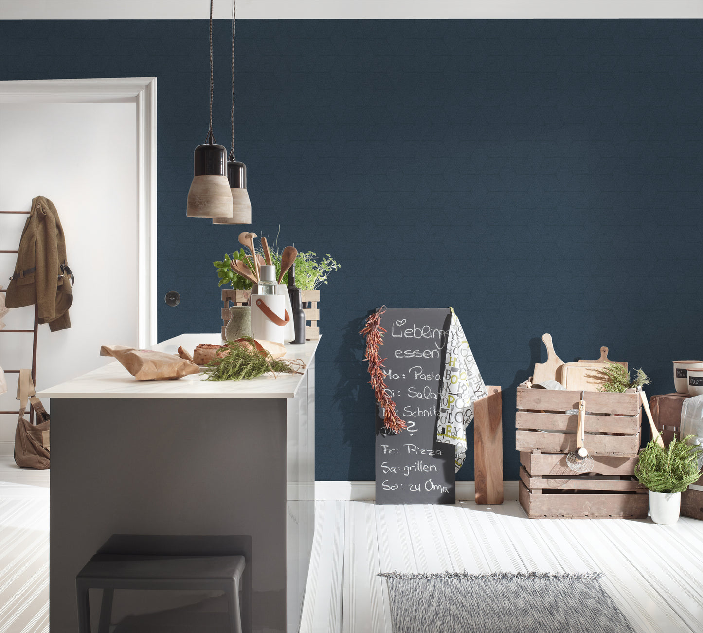 A.S. Création Tapete Antigua 390914 Blau Satin Wandtapete Grafiktapete matt