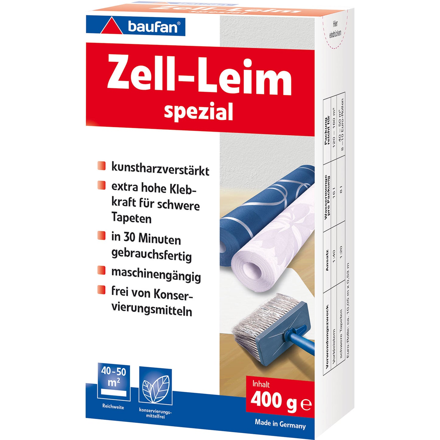 baufan Zell-Leim Spezial 400g Raufaserleim Tapeten Kleber Leim Tapetenkleister
